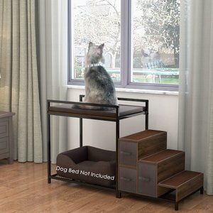 Dog Bunk Bed Window Pet Perch Elevated for Cats Dogs, Non-slip Pad and Storage